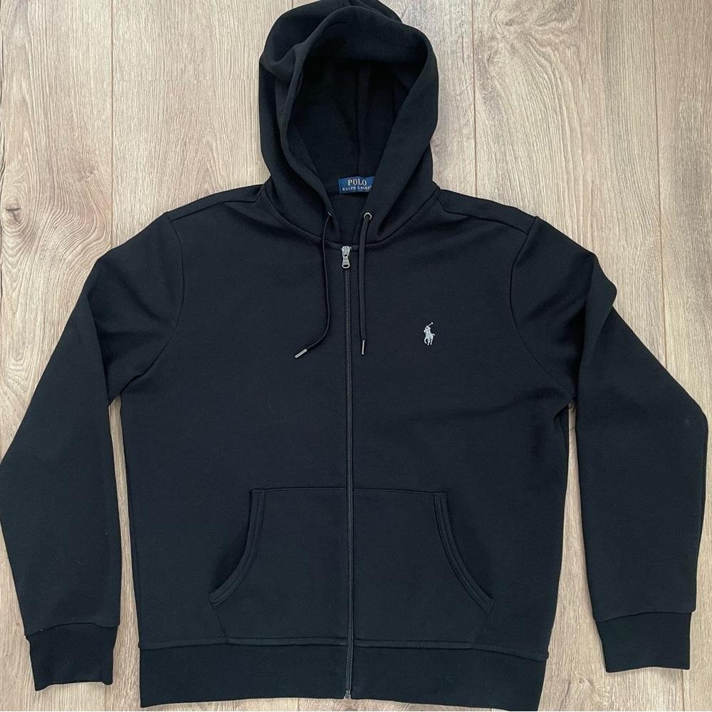 Polo Ralph Lauren Double-Knit Full-Zip Hoodie Sweatshirt Black Large